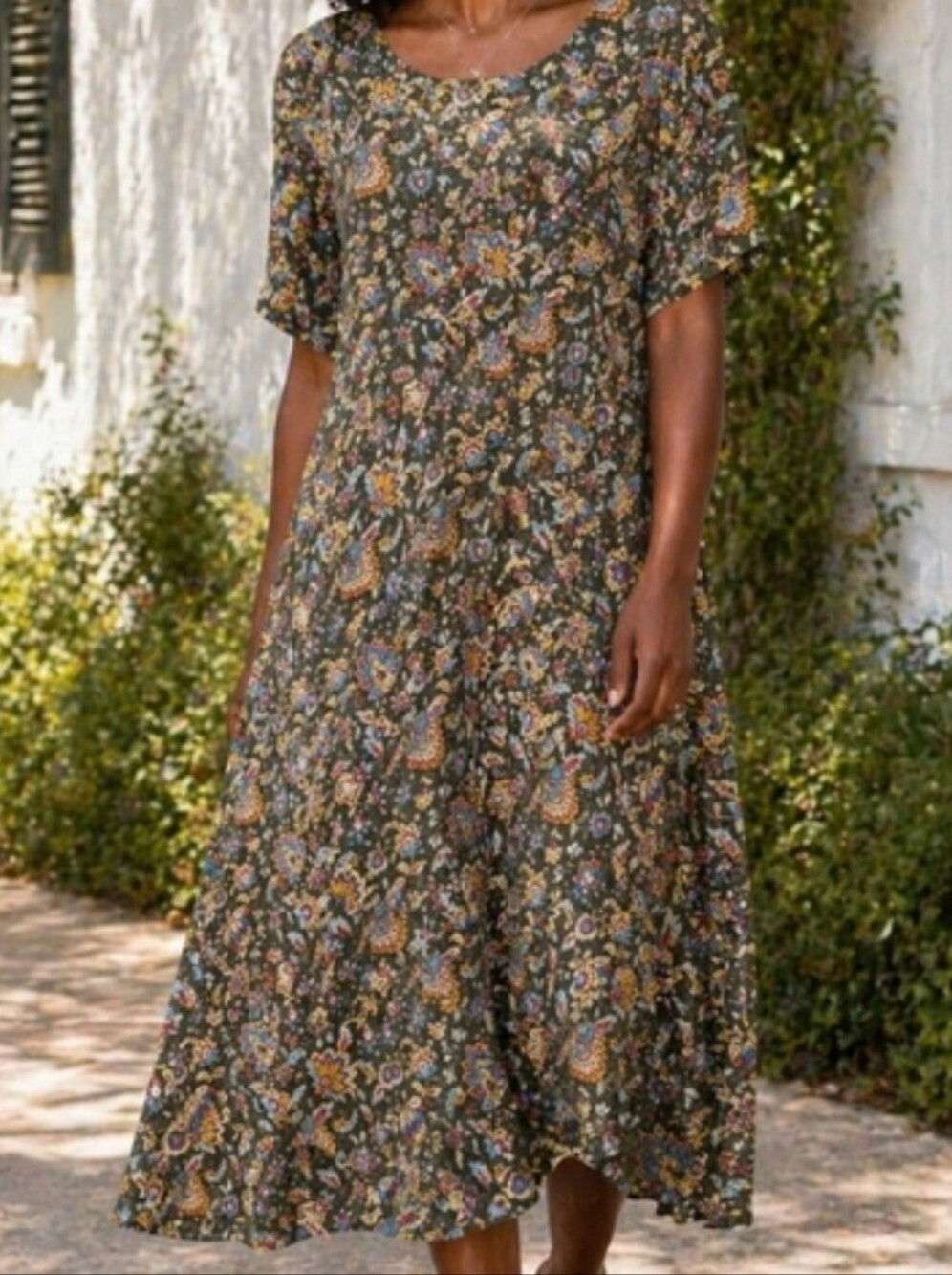 Ralph Lauren GreenFloral Maxi Dress with 3/4 Sleeves